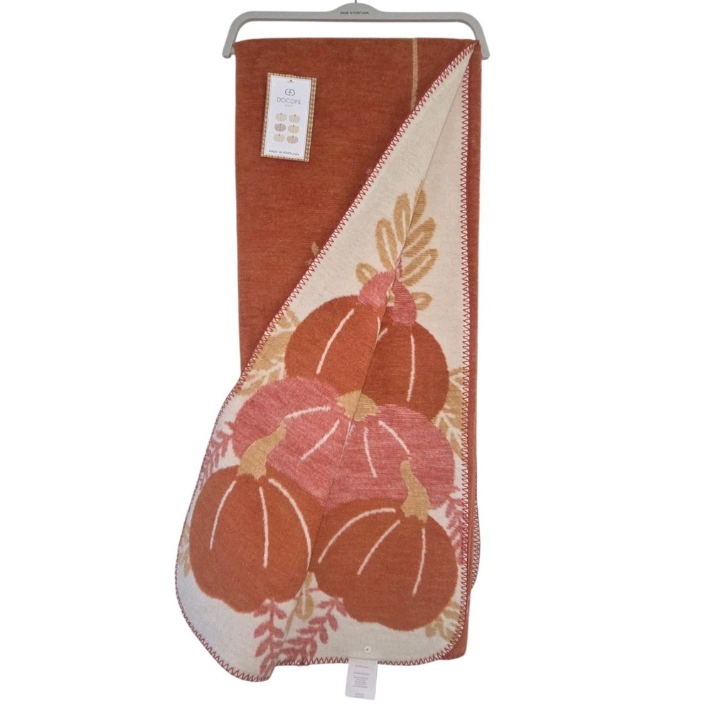 Docofil Reversible Pumpkin Throw Blanket Burnt Orange Cream Cotton Bld Portugal
